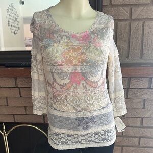 Vintage Claire Pettibone For Neiman Marcus Elegant Lace Floral Blouse
